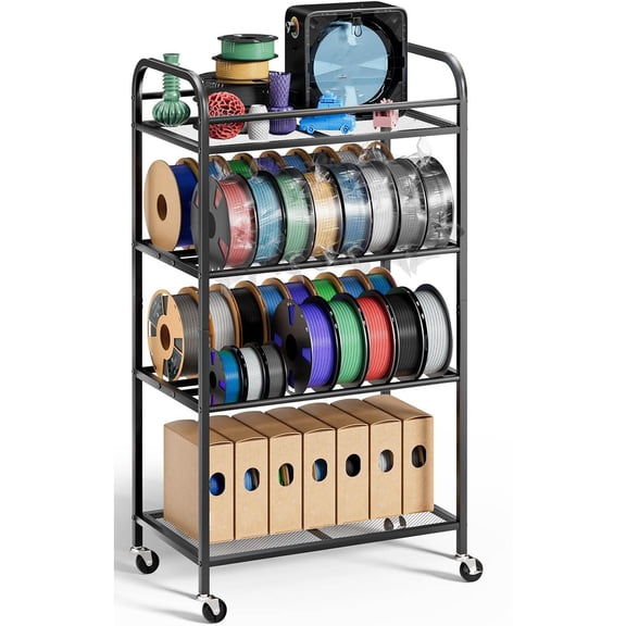 3D Printer Filament Storage Rack with Wheels - Rolling Filament Spool Holder for PLA/ABS/TPU/Nylon, Sturdy Stand & Shelf for Organized Studio, Office, Workshop