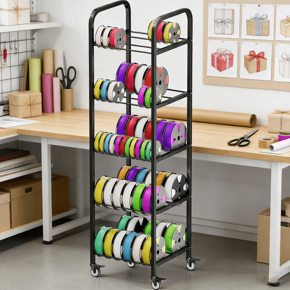 3D Printer Filament Storage Rack with Wheels, Rolling Spool Holder Stand Cart, Holds up to 60 Spools, Heavy Duty Metal Filaments Organizer Shelf