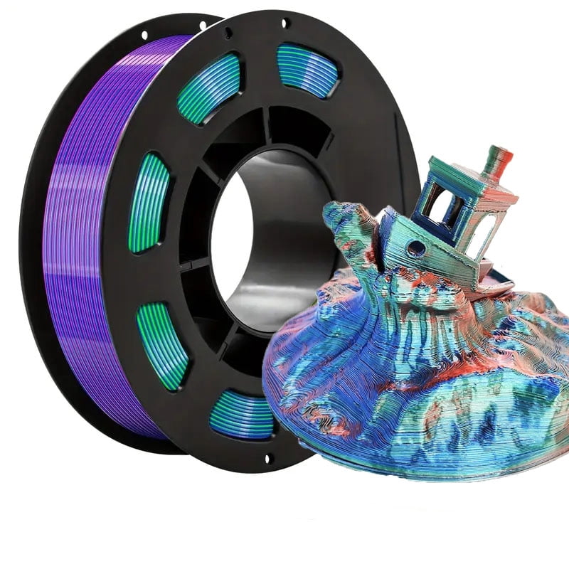 3D Printer Filament Triple Color Silk PLA Filament 1.75mm, 3D Printing Filament Coextrusion Rainbow Filament with Silk PLA