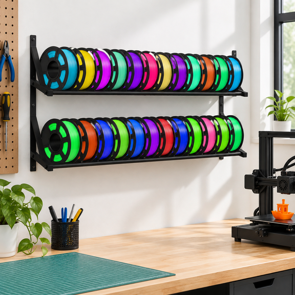 3D Printer Filament Wall Mount Storage Rack, Holds 24 Spools, Heavy Duty Metal Shelf