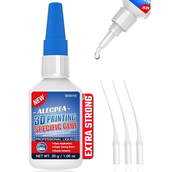 3D Printer Glue for PLA, PETG, ABS & Resin Models - Fast Curing Liquid Adhesive for Assembling & Repairing 3D Prints - Clear Bond with 3 Precision Applicators for DIY Kits - 30g