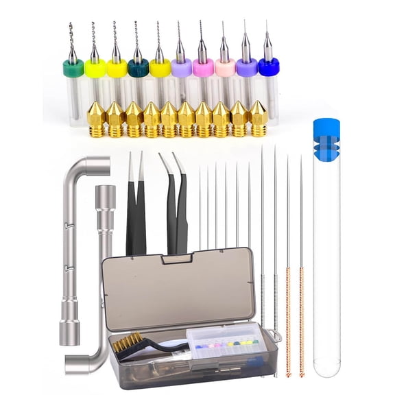 3D Printer Nozzle Cleaning Kit - Set with Brass Nozzles, Lubricant, Tools, and Accessories - for Upgrades and Maintenance