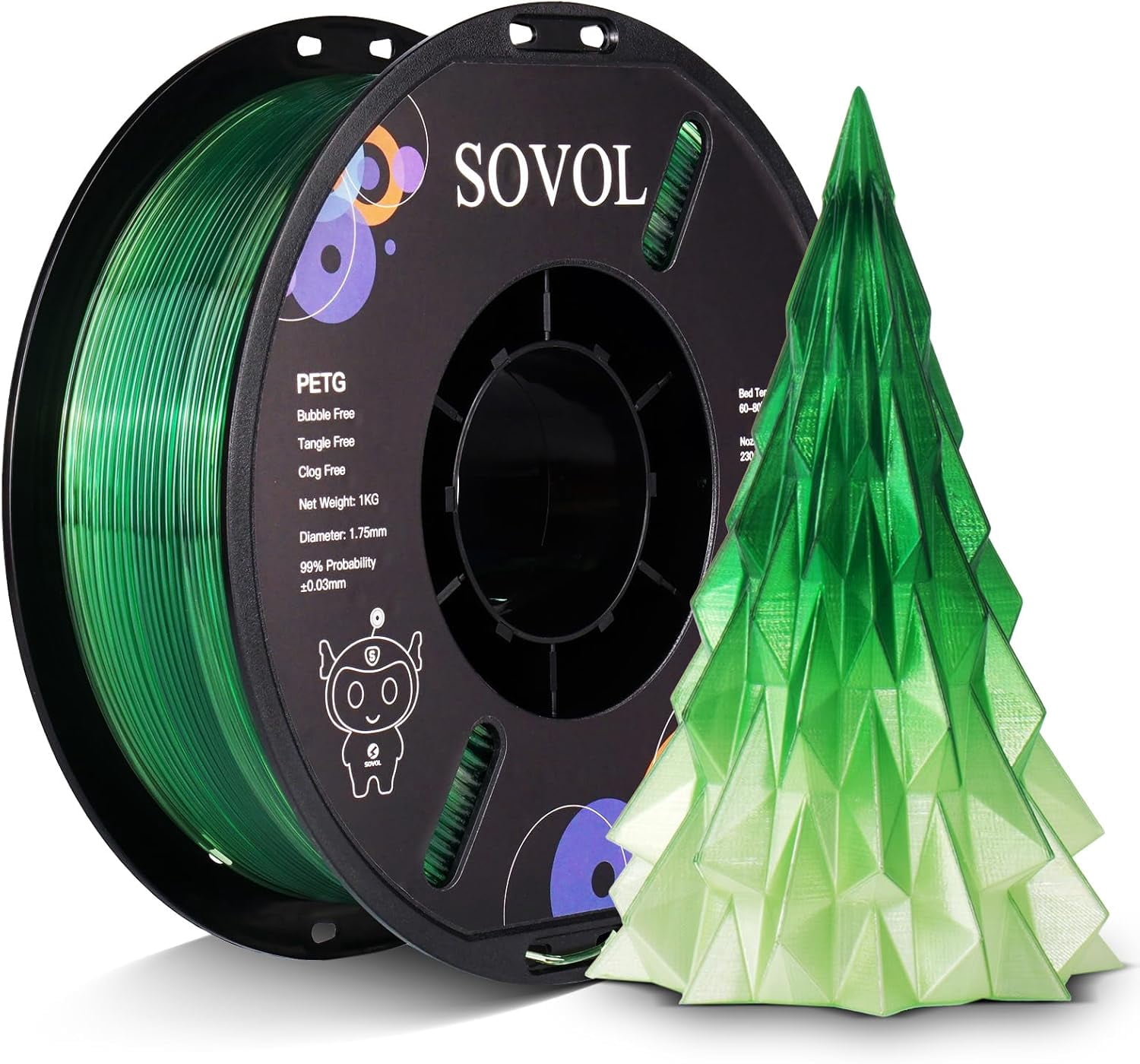 3D Printer PETG Filament 1.75mm, Gradient Multicolors Filaments Material, 1kg (2.2lbs), Dimensional Accuracy +/- 0.03 mm, Fit Most FDM Printer, Green
