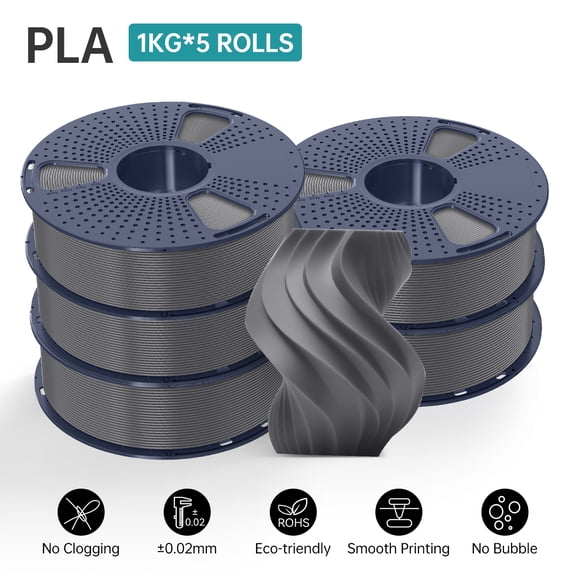 3D Printer PLA Filament Bundle, SUNLU PLA Filament 1.75mm,PLA Filament 1kg per Spool , Neatly Wound PLA 5kg Gray