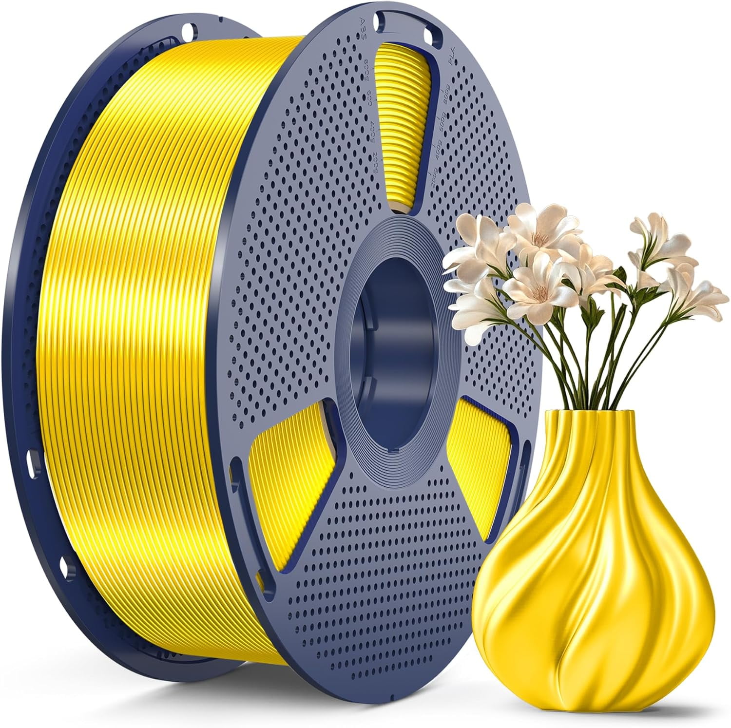 3D Printer Silk Filament,Shiny Silk PLA Filament 1.75mm, Smooth Silky Surface, Great Easy to Print for 3D Printers, Dimensional Accuracy +/- 0.02mm, Silk Yellow 1KG