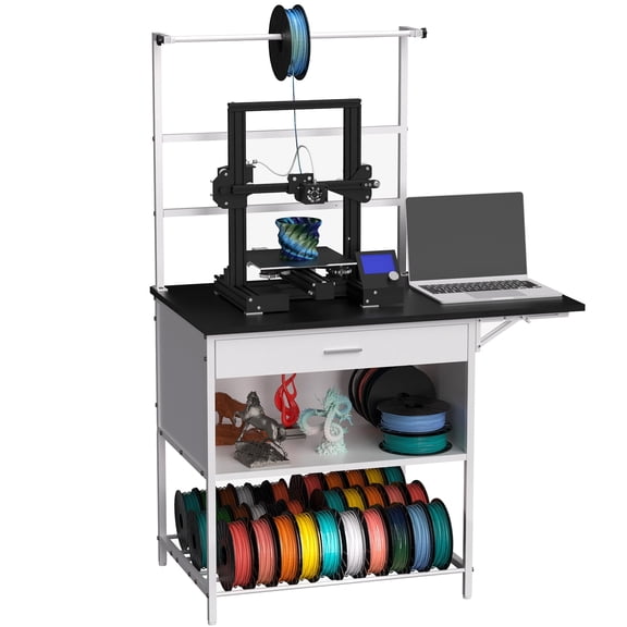 GIOTORENT 3D Printer Stand with Filament Storage, Heavy Duty Table Holds PLA ABS PETG Spools, 23.6"D × 41.3"W × 58.1"H Rack for Garage Office Workshop