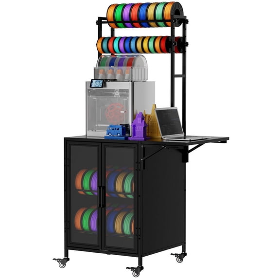 3D Printer Stand with Filament Storage Cabinet , 35.8" x 23.2" Heavy Duty Large 3D Printer Table Cart with 360 Rolling & Foldable Side Table, Dustproof and Moisture-Proof for Workshop Studio Office