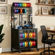 3D Printer Stand with Filament Storage, Heavy Duty 29.5" Printer Table Cart with Cabinet, Dustproof & Moisture-Proof Rolling Stand with 360  Wheels for Workshop, Studio, Office, Black