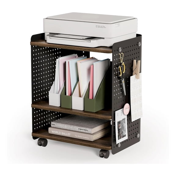 3D Printer Stand,Heavy Duty Pegboard Storage Organizer,Adjustable Shelf,Rolling Printer Cart with Wheels,3-Tier Home Office Stand,for Home & Office,on Wheels,Brown,Black,White,Oak
