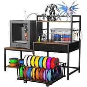 3D Printer Stand with Storage Drawer and Rolling Filament Basket, Industrial Printer Table for 3D Printing Tools and Accessories, Brown