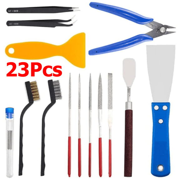 3D Printer Tool Kit, 23pcs 3D Printer Nozzle Cleaning Tool Removal Tool Kit, Wire Brush, Wire Flush Cutter, Diamond Files, Tweezer, Putty Knife for 3D Printer