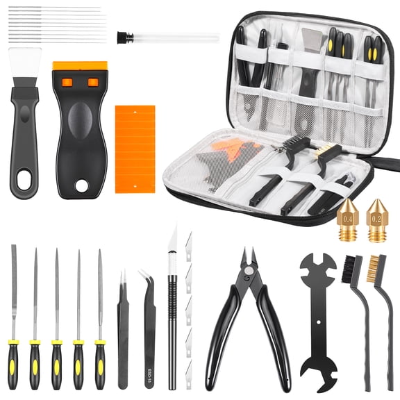 3D Printer Tool Kit Multipurpose 3D Printer Nozzle Cleaning Set with MK8 Brass Nozzle Brush Wrench Wire Cutter Files Engraving Knife for Beginners