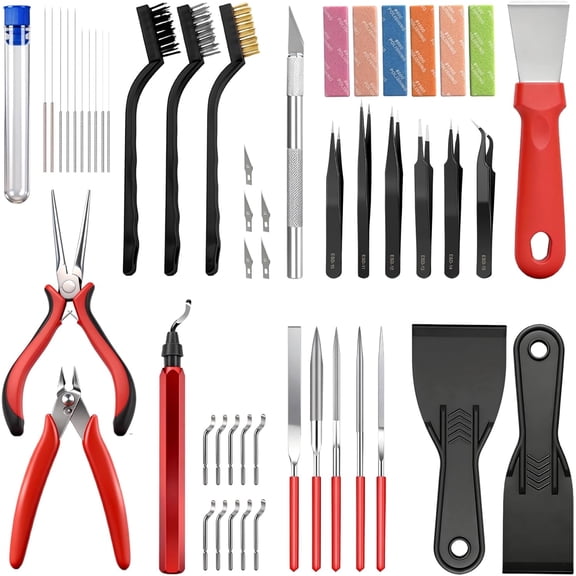3D Printer Tools Kit,40Pcs 3D Printer Accessories for FDM Printers,Includes Removal Scrapers,Deburring & Finishing Tools,Sanding Sponges,Nozzle Cleaner, Metal Files,Brushes and Engraving Knife