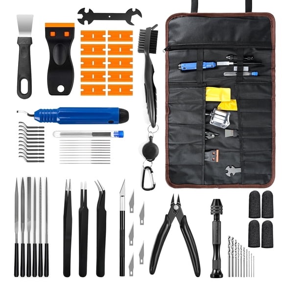 3D Printer Tool Kit with Storage Case, Compatible with Bambu Lab, Ender 3, Kobra Deburring Tool, Scrapers, Files, Brushes, Hand Drill, Tweezers