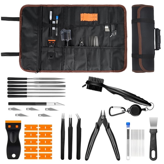 3D Printer Tool Kit with Storage Case, Compatible with Bambu Lab, Ender 3, Kobra Deburring Tool, Scrapers, Files, Brushes, Hand Drill, Tweezers