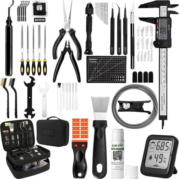 3D Printer Tools Kit with Storage Case, 68Pcs – Includes Deburring Tool, Removing Scrapers, Metal Files, Brushes, Hand Drill, Tweezers – 3D Printer Accessories for etc.
