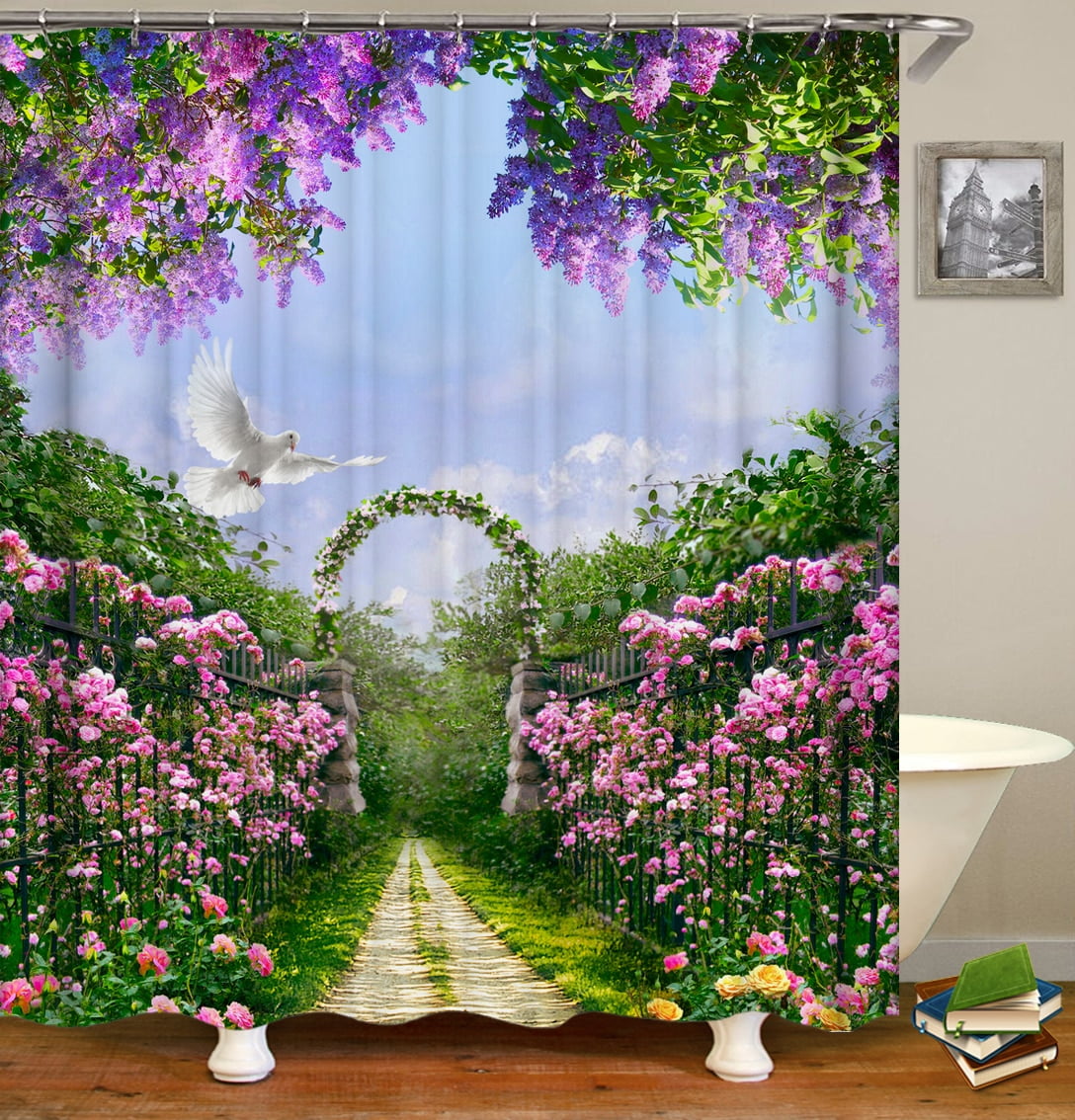 3D Printing Bathroom Curtains Garden Flowers Rural landscape Waterproof ...