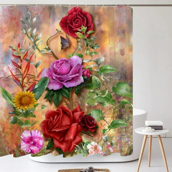 3D Printing Beautiful Flowers Polyester Fabric Shower Curtains Bathroom Decor Shower Curtain landscape Waterproof Bath Screen