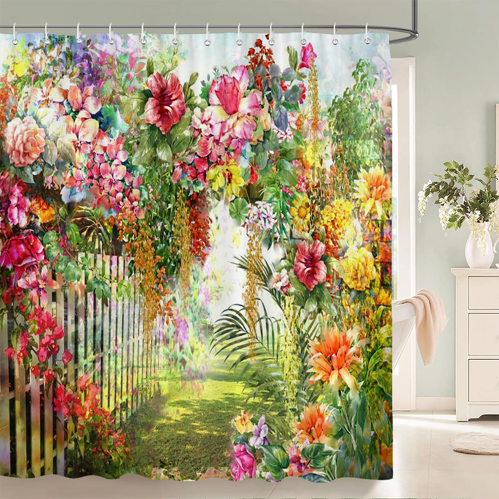 3D Printing Beautiful Flowers Polyester Fabric Shower Curtains Bathroom ...