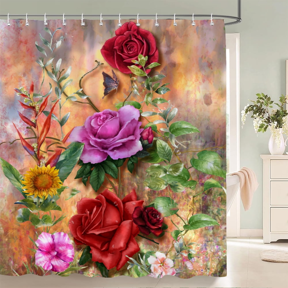 3D Printing Beautiful Flowers Polyester Fabric Shower Curtains Bathroom ...