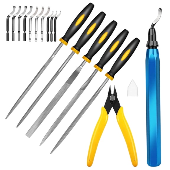 3D Printing Deburring Tool Set with Replacement Blades Diamond Needle Files All Metal Non-Slip Rotatable Handle for Metal Resin Plastic Pipe Trimming