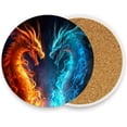 thumbnail image 1 of Two Dragon Fire Coasters Absorbent Moisture Non-Slip Drink Coaster Ceramic Stone with Cork Base Desktop Protection, 2PCS, 1 of 6