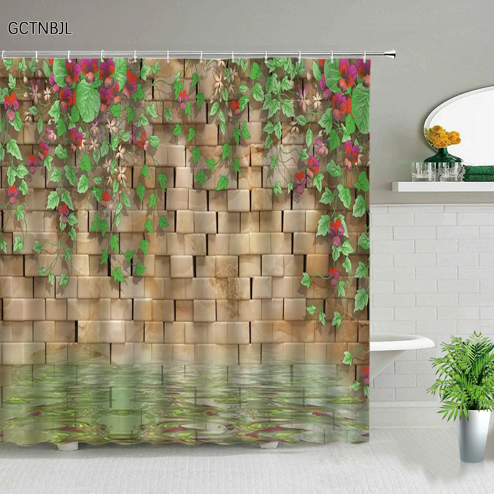 3D Printing Flowers Plant Wall Garden Bathroom Shower Curtain Natural