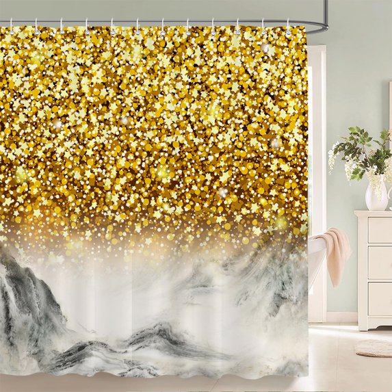 3D Printing Golden Dream Shining Stars Shower Curtain With Hook Shower ...