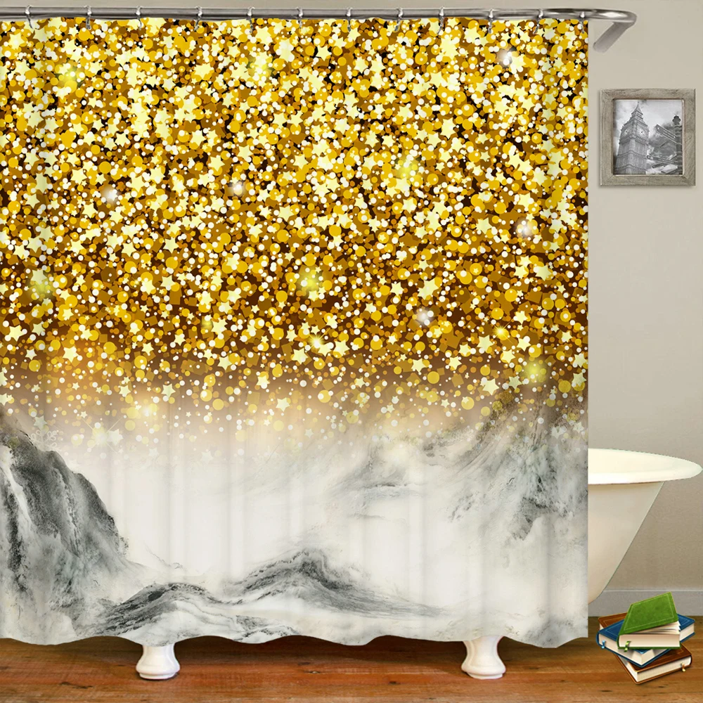 3d Printing Golden Dream Shining Stars Shower Curtain With Hook Shower 