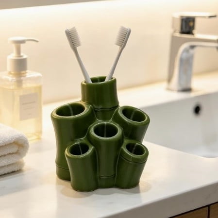 3D Printing Green Bamboo 6-Slot Toothbrush Receiver Bamboo Shape Desktop Ornaments Suitable for Home and Office Decoration, Sculptures for Desks Bookshelves Tabletops
