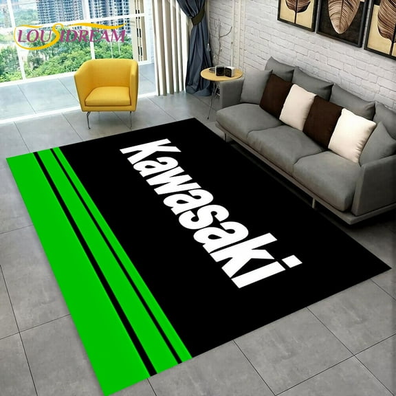 3D Printing Kawasaki Logo Carpet Rug for Home Living Room Bedroom Sofa Doormat r Motorcycle Area Rug Non-slip Floor Mat Kid