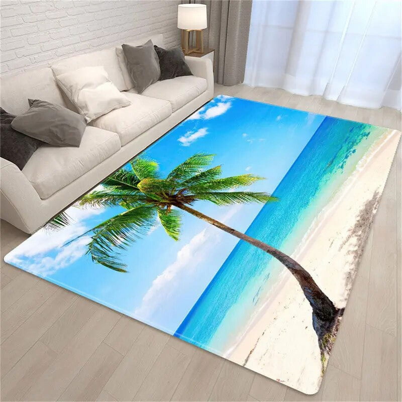 3D Printing Palm Tree Sea Beach Carpet Living Room Sofa Table Rug