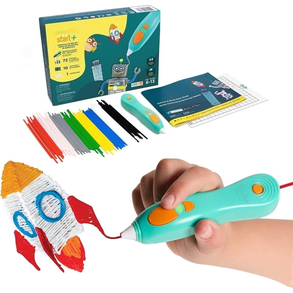 3D Printing Pen for Kids Ages 6+, Safe No-Hot-Parts Educational STEM Toy with Doodle Mat & Stencils, Easy to Use Art Activity Kit, Complete Start+ Essentials Set with Plastics & Guide