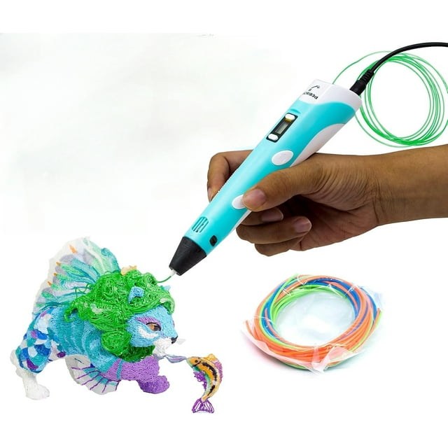 3D Printing Pen with LCD Display – Includes 3D Pen, PLA Filament (3 Colors), Stencil Book, Project Guide & Charger