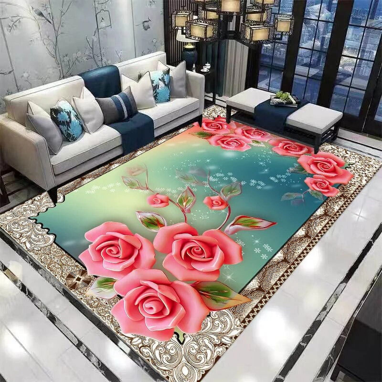 3D Printing Pink Red Rose Carpet Is Suitable for Living Room Bedroom