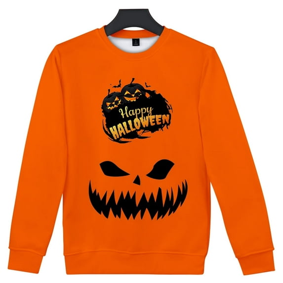 3D Printing Pumpkin Graphic Long Sleeve T-Shirt Men's Women's Loose Crew Neck Sweatshirts Novelty Pullover Tops