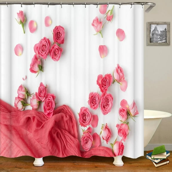 3D Printing Red Rose Flower Shower Curtains Bathroom Curtain with Waterproof Polyester Fabric Home Decoration 180X180cm