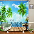 thumbnail image 1 of 3D Printing Sunshine Beach Palm Trees Bathroom Shower Curtain Seaside Scenery Home Decoration Waterproof Bath Curtain with Hook, 1 of 5