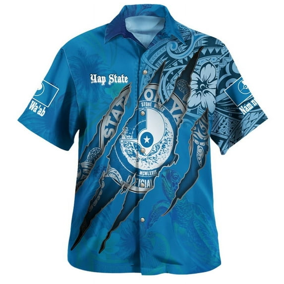 3D Printing The Federated States Of Micrsia Yap State Flag Emblem Shirts Men Summer Hawaiian Short Shirts Cool Blouses Shirts