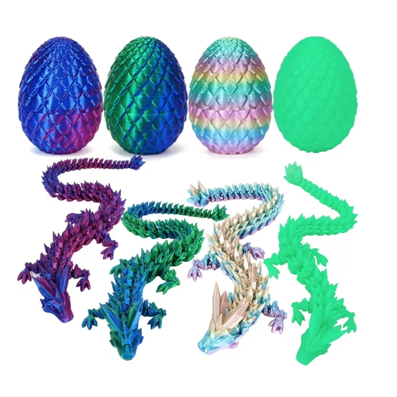 3D Printing Toys - 12" 3D Printed Dragon&Egg Cool 3D Printed Articulated Crystal Dragon Toy (4Pcs-A)