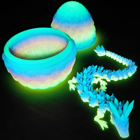 3D Printing Toys - 12" 3D Printed Dragon&Egg Cool 3D Printed Articulated Crystal Dragon Toy for Ages 8+ (Glow-in-the-dark Rainbow)
