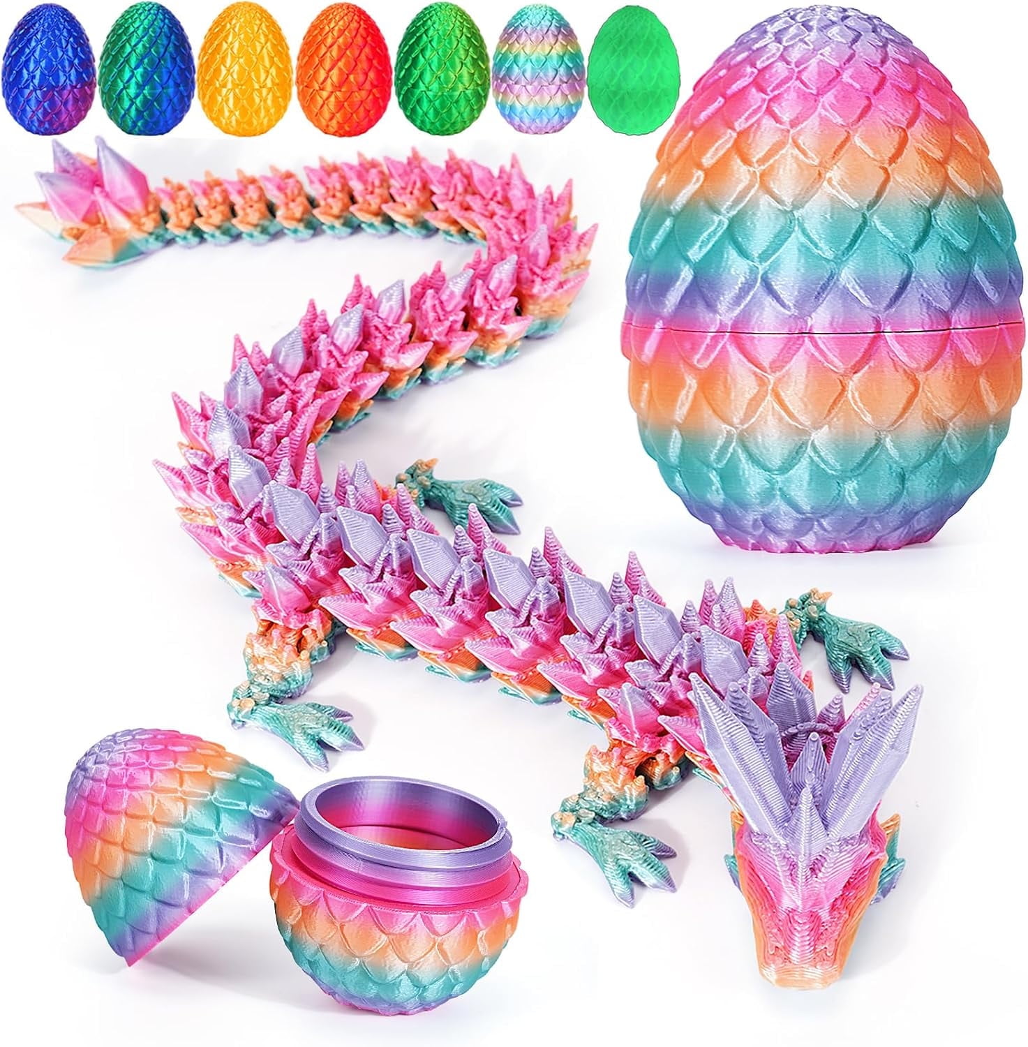 3D Printing Toys - 12" 3D Printed Dragon&Egg Cool 3D Printed Articulated Crystal Dragon Toy for Ages 8+ (L-random Candy)
