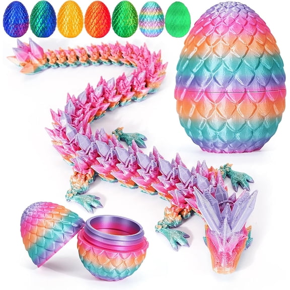 3D Printing Toys - 12" 3D Printed Dragon&Egg Cool 3D Printed Articulated Crystal Dragon Toy for Ages 8+ (L-random Candy)