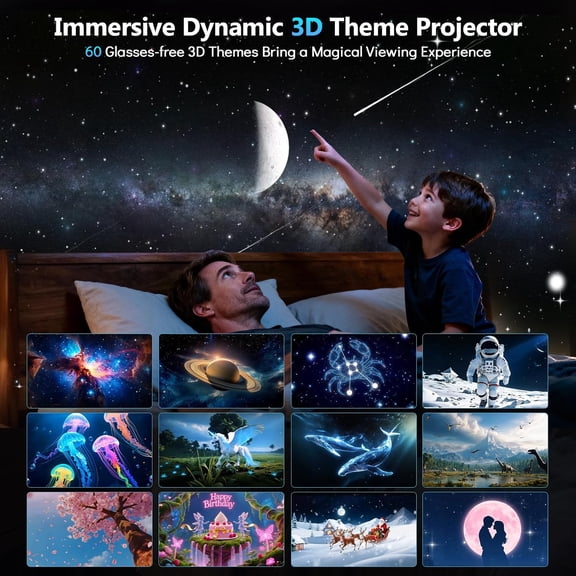 3D Projector, 60 Themes HD 3D Galaxy Projector with Bluetooth Speaker & Remote, 1H/2H Timer, Night Light for Bedroom, Home Decor, Party, Birthday & Christmas Gifts for Adults, Girls, Boys