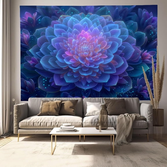 3D Psychedelic Floral Mandala Tapestry 80"X60", Tapestries Wall Hanging Fantasy Starry Sky Tapestries For Bedroom Aesthetic Tapistry Blue-Purple Tapestry Wall Hanging Nature Bedroom Decor