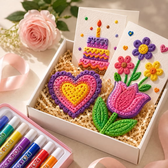 3D Puff Popcorn Art Pens WaterBased DIY Bubble Drawing Marker Set 6Color Creative Raised Texture Art Supplies for Handmade Card Crafting Party Activities
