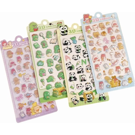 3D Puffy Stickers, 3D relief stickers are randomly distributed in 4 packs.