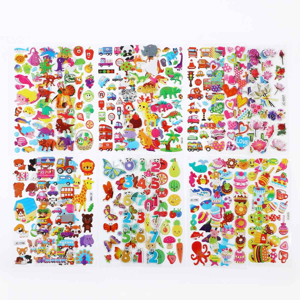 3D Puffy Stickers for Kids Toddlers Boys Girls 20 sheets, Children Stickers  Variety for Child Gifts, Teacher Reward, Craft, Scrapbooking, Animal  Vehicle Fruit Food Heart Star Car Dinosaur Sticker Bulk 
