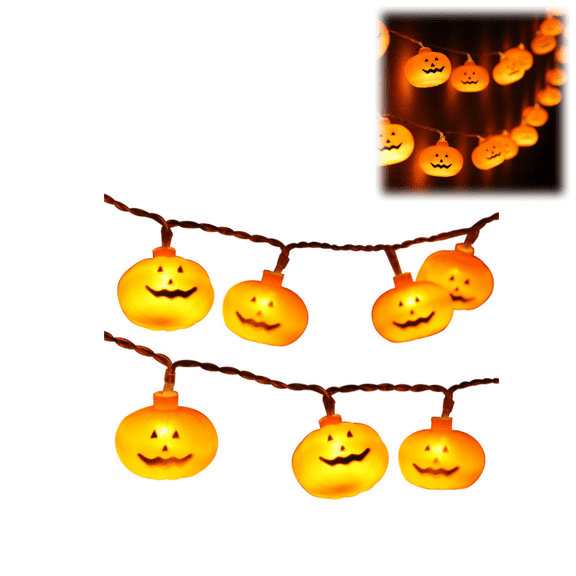 3D Pumpkin Jack-O-Lantern LED String Lights, Battery Operated, 2 Lighting Modes Steady and Flicker, Halloween Lights for Indoor and Outdoor Party Decor