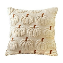 3D Pumpkin Plush Throw Pillows, Set of 2 Fall Halloween Thanksgiving Decor, Soft Textured Pumpkin Patch Cushions for Couch Bed, Cozy Autumn Accent Pillows in Cream Caramel Orange